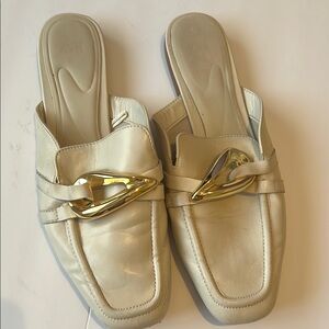 Zara Cream and Gold Mules with Square Toe and Knotted Vamp